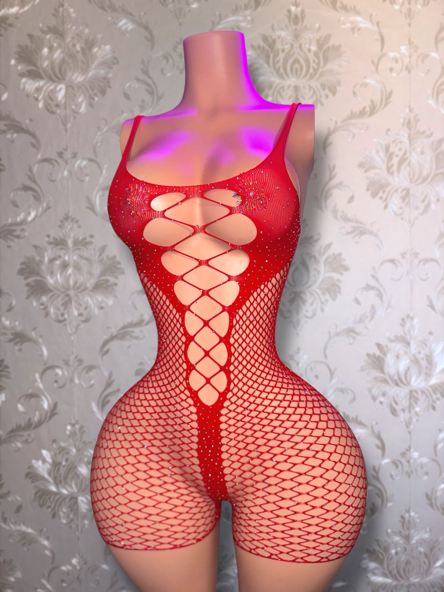 Divine Small Stones Fishnet Romper Fits XS-L