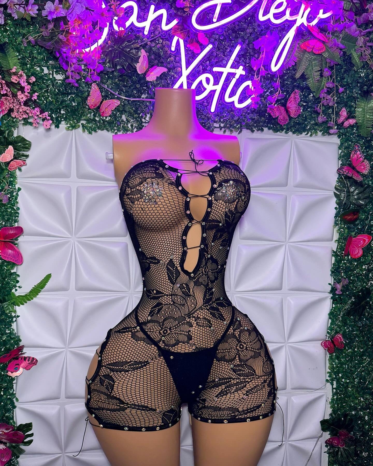 Gigi Lace Romper Set with Thong Fits XS-XL