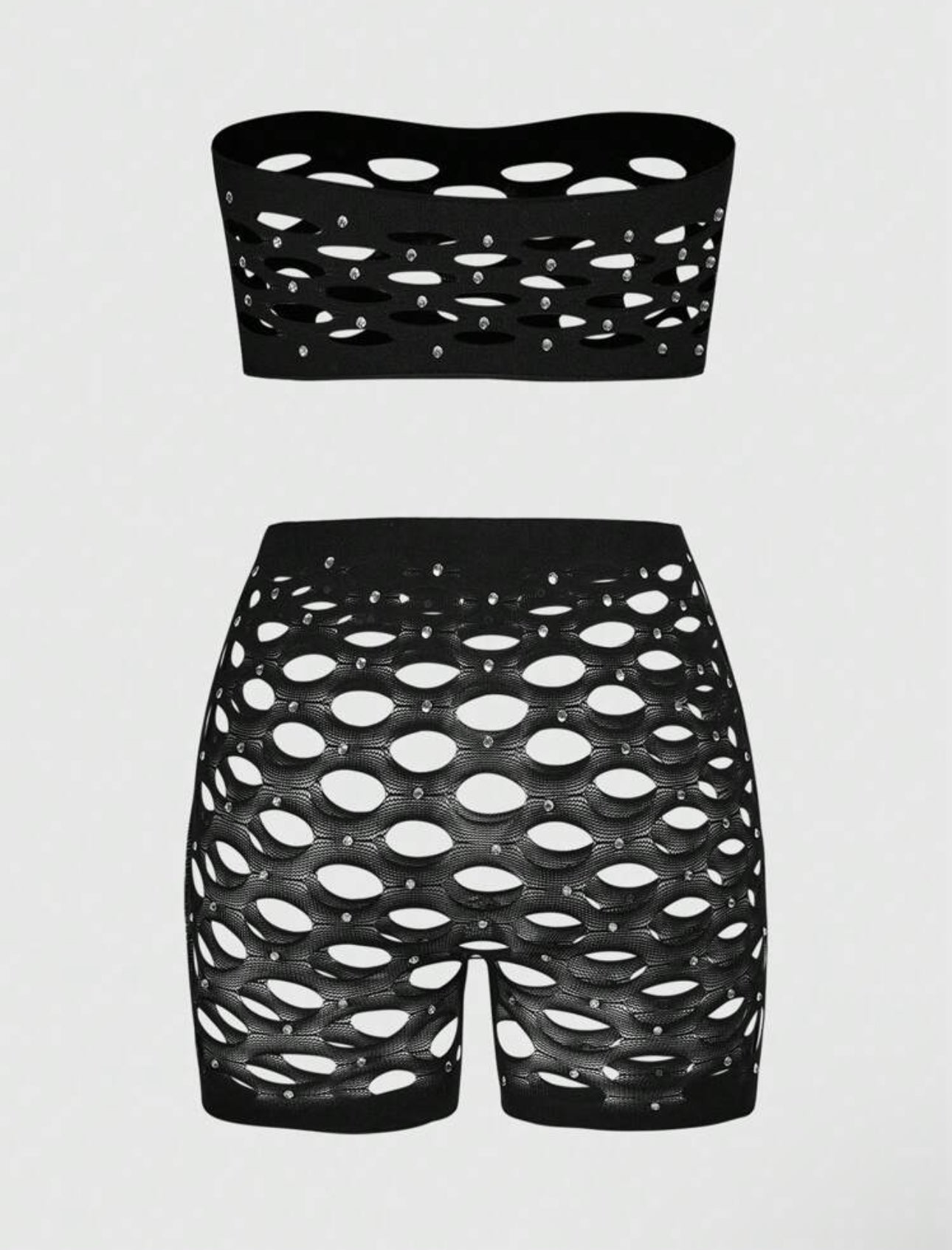 My Type — Rhinestone Fishnet Shorts Set Fits XS-L