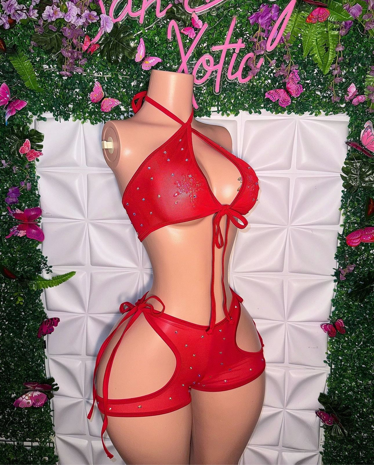 Malu — Mesh 2 Piece Booty Cage Shorts with Rhinestones