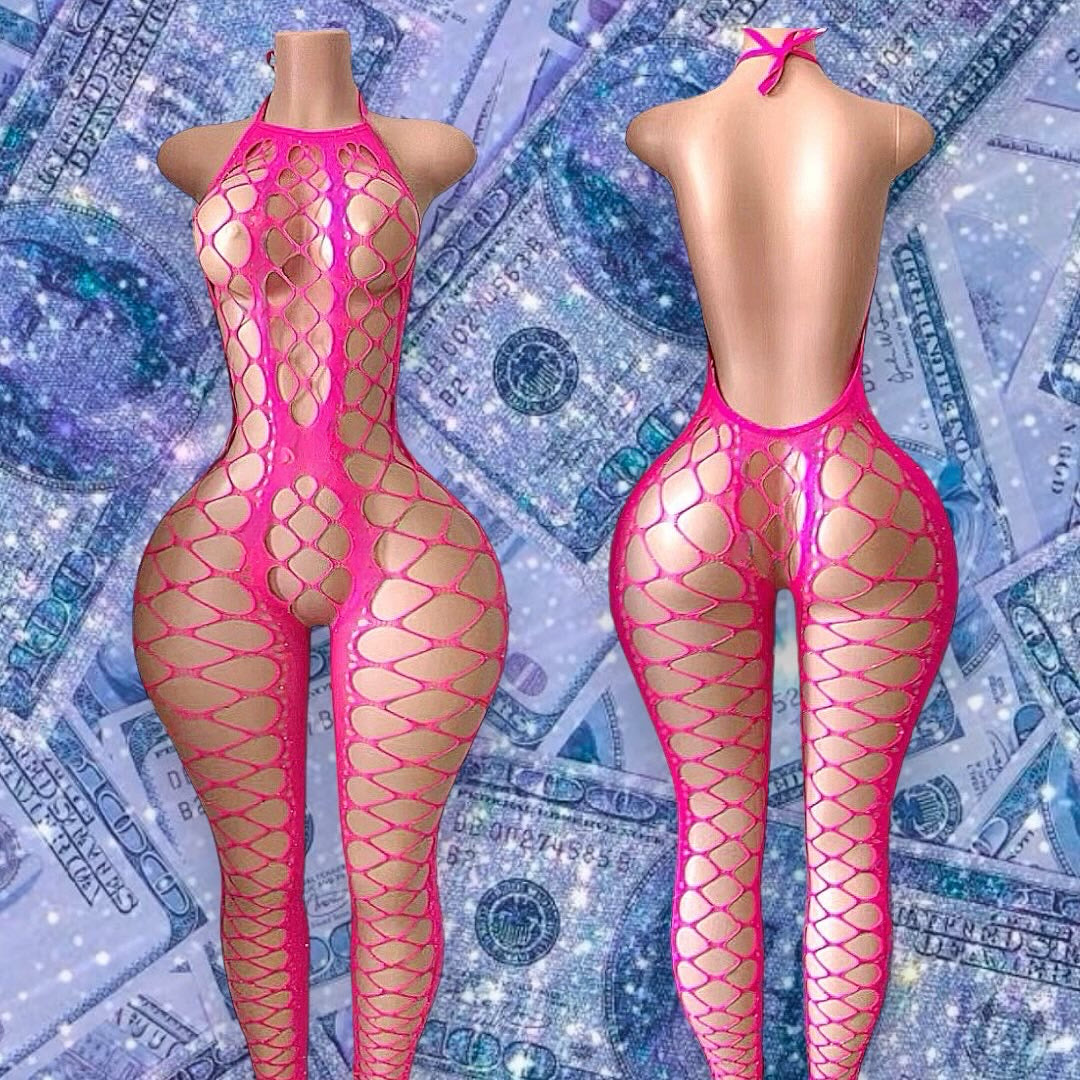 Giana Halter Fishnet Bodystocking with Rhinestones Fits XS-L