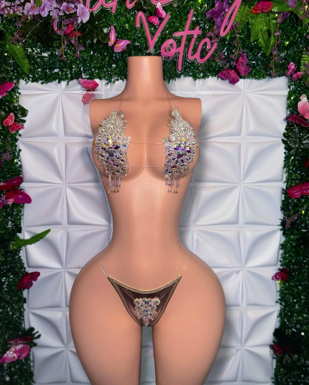High Priestess Birthday Crystal Diamond Bikini Set with Appliqué Thong