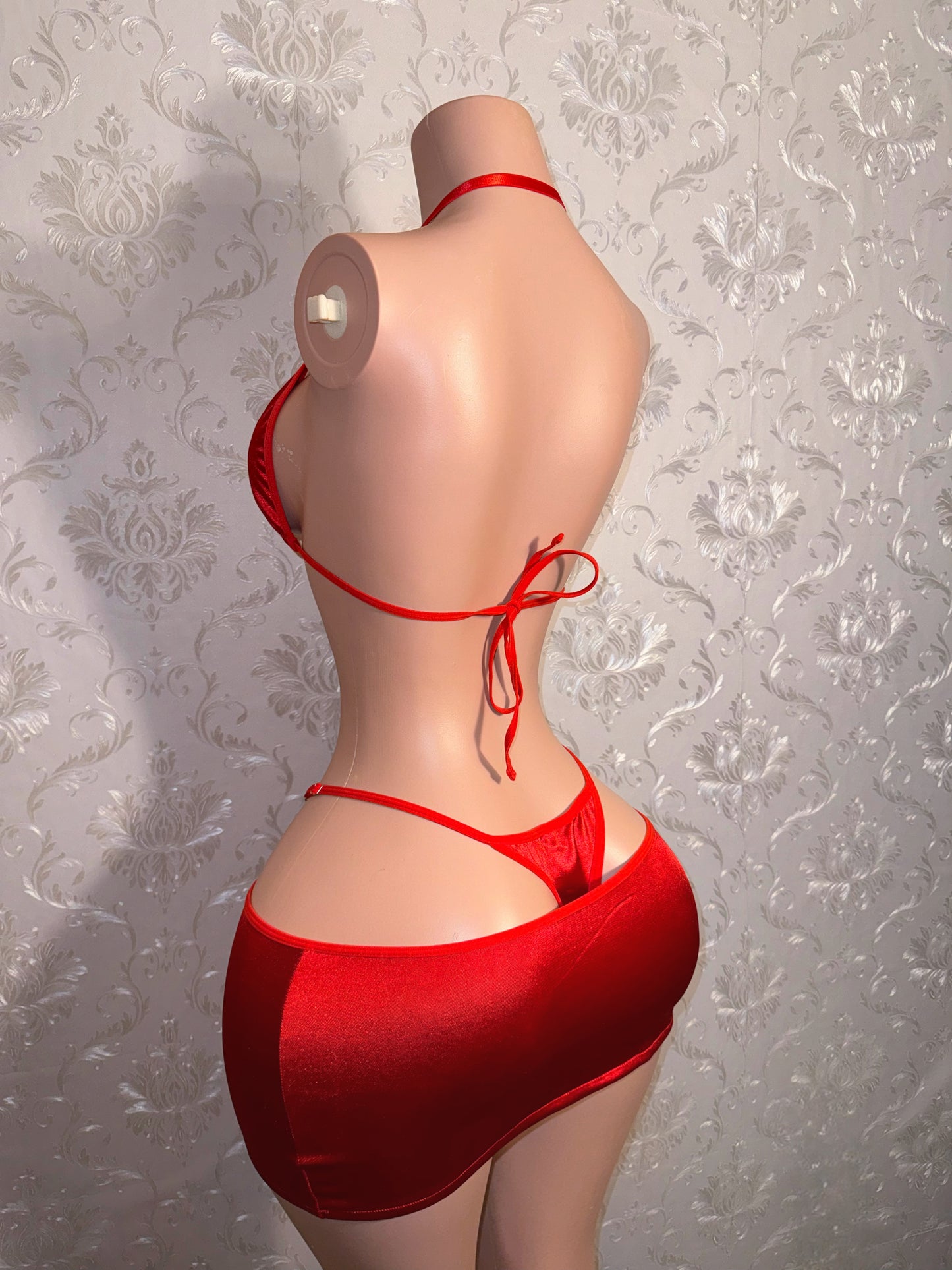 Round of Applause — Red Silk 3 Pc Skirt Set with Heart Charms