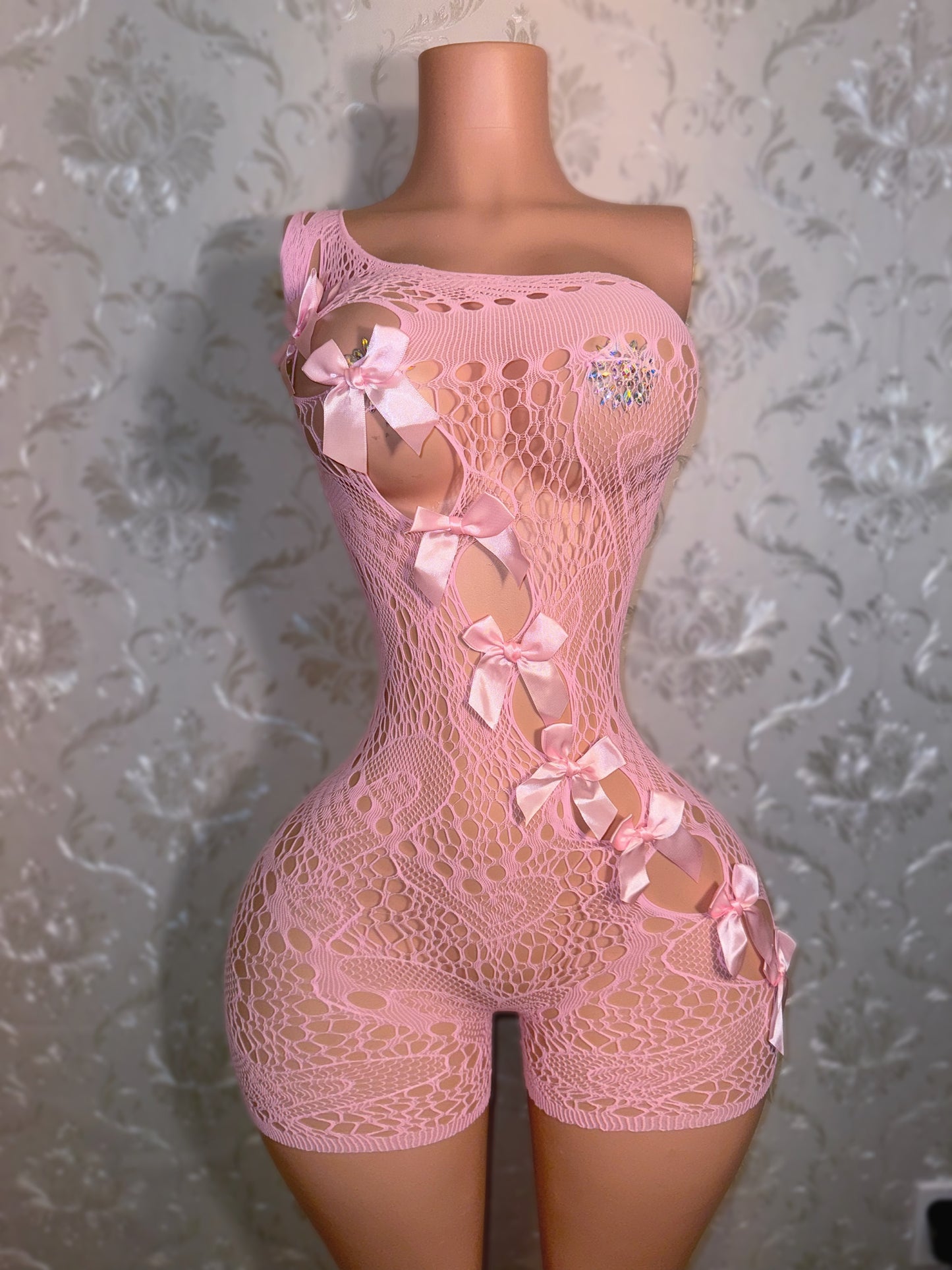 Jaidyn Lace Asymmetrical Romper with Bows Fits XS-XL