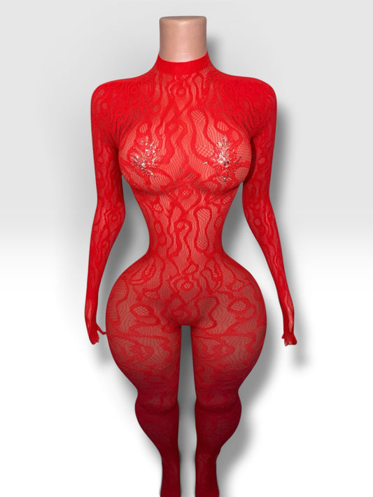 Queen of the Amazon Fishnet Jumpsuit Fits XS-L