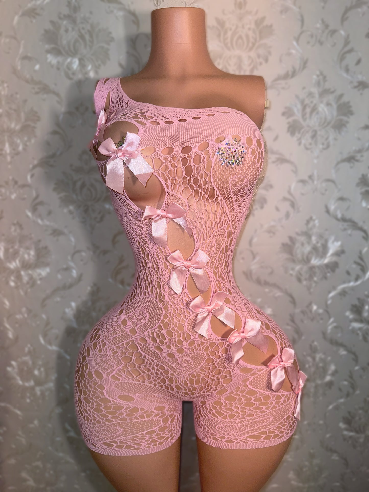 Jaidyn Lace Asymmetrical Romper with Bows Fits XS-XL
