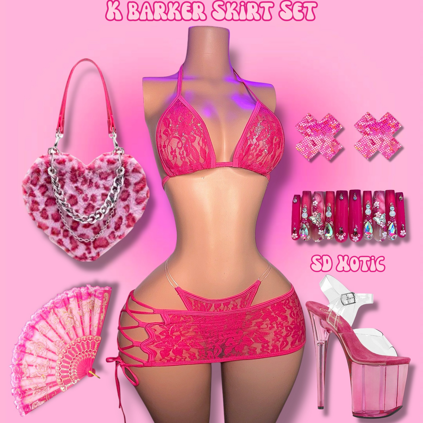 Kourtney Barker — 3 Piece Lace Bikini Side Tie Skirt Set