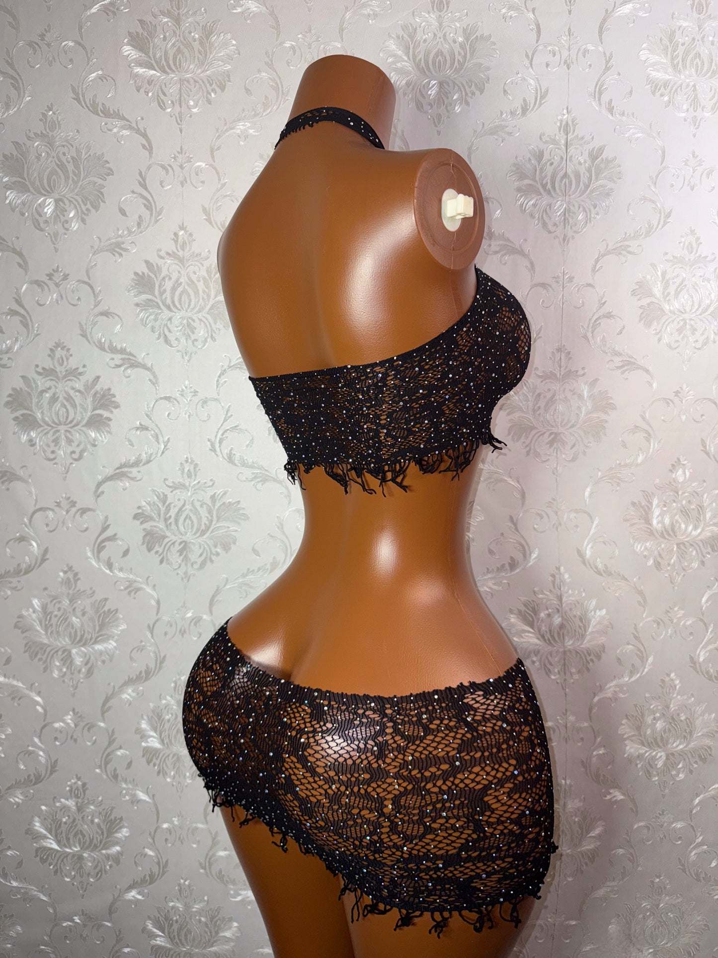 Amber — Fringe Fishnet Tank and Skirt Bikini Cover Up Set Fits XS-L