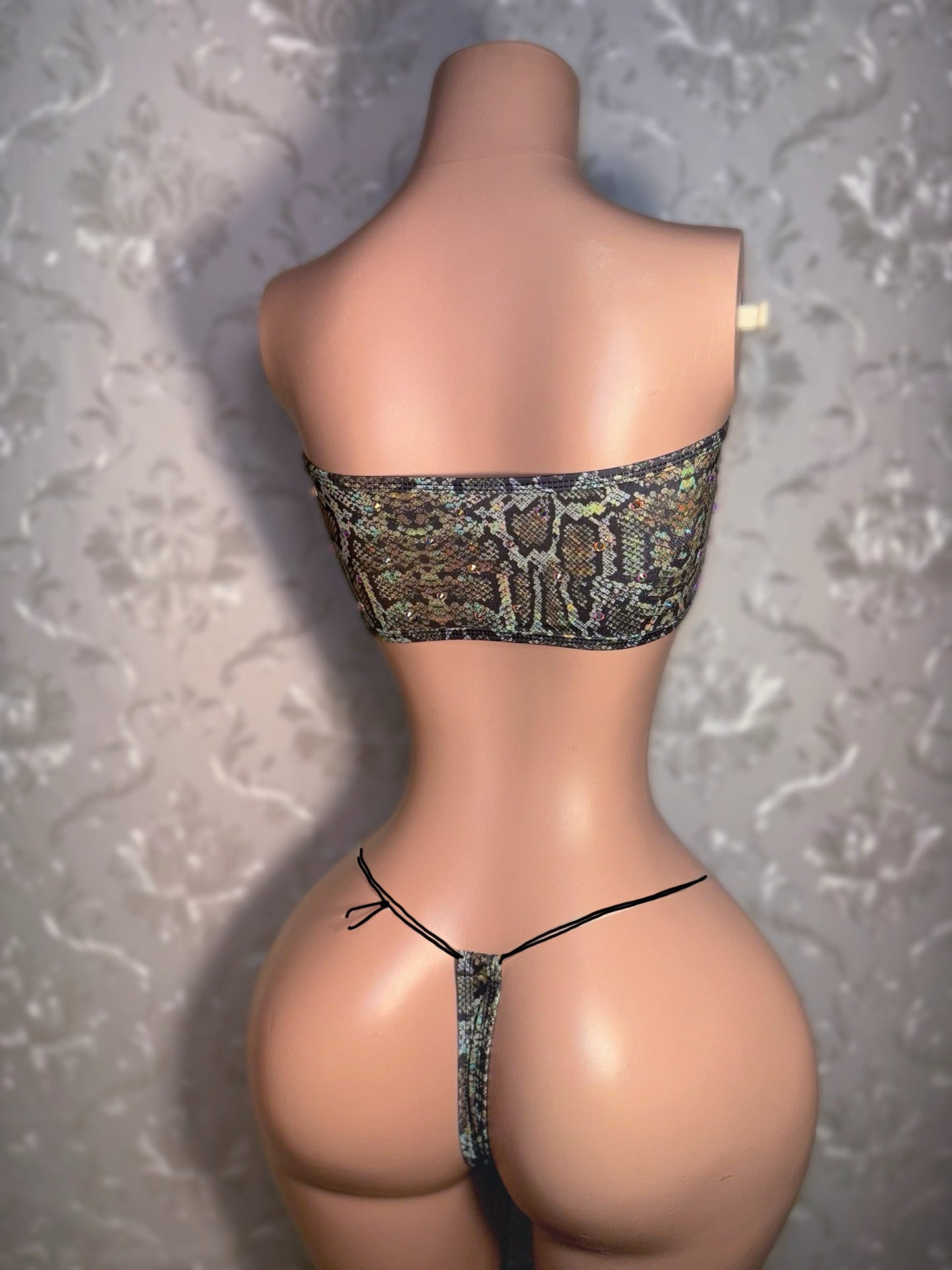 Calypso — Bandeau Snakeskin 2 Piece on Black Cord