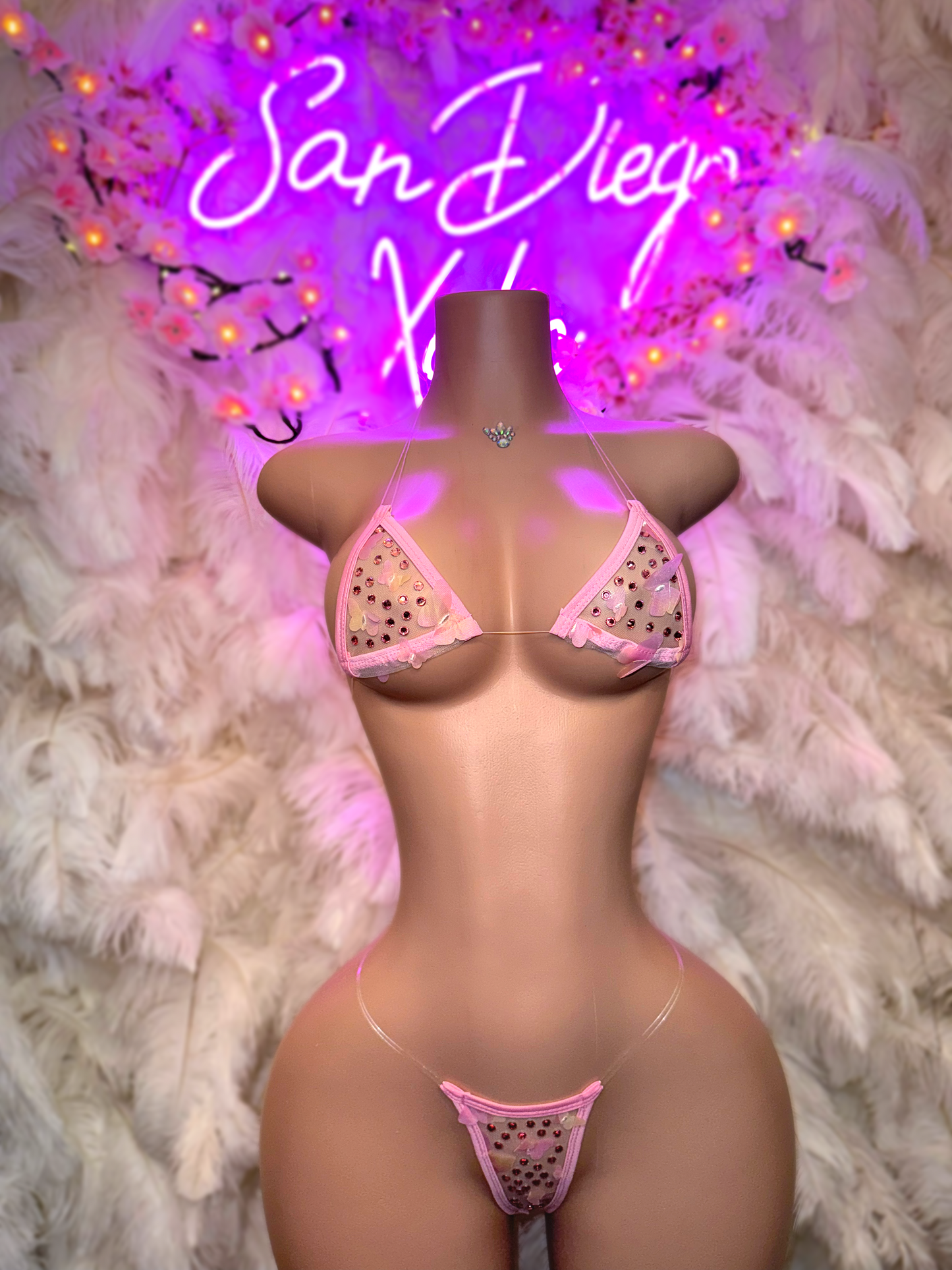 Fairy Princess Micro — 3D Sheer Butterfly Bikini in Light Pink Fits XS-M