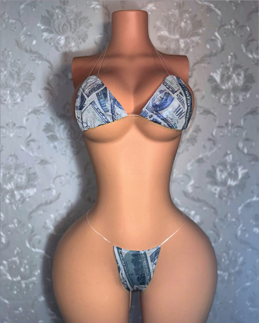 Money Piece Money Print Bikini On Clear Cord