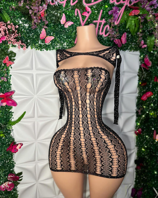 Lyrica 2 Piece Lace Fishnet Dress & Long Sleeve Shawl Fits XS-L