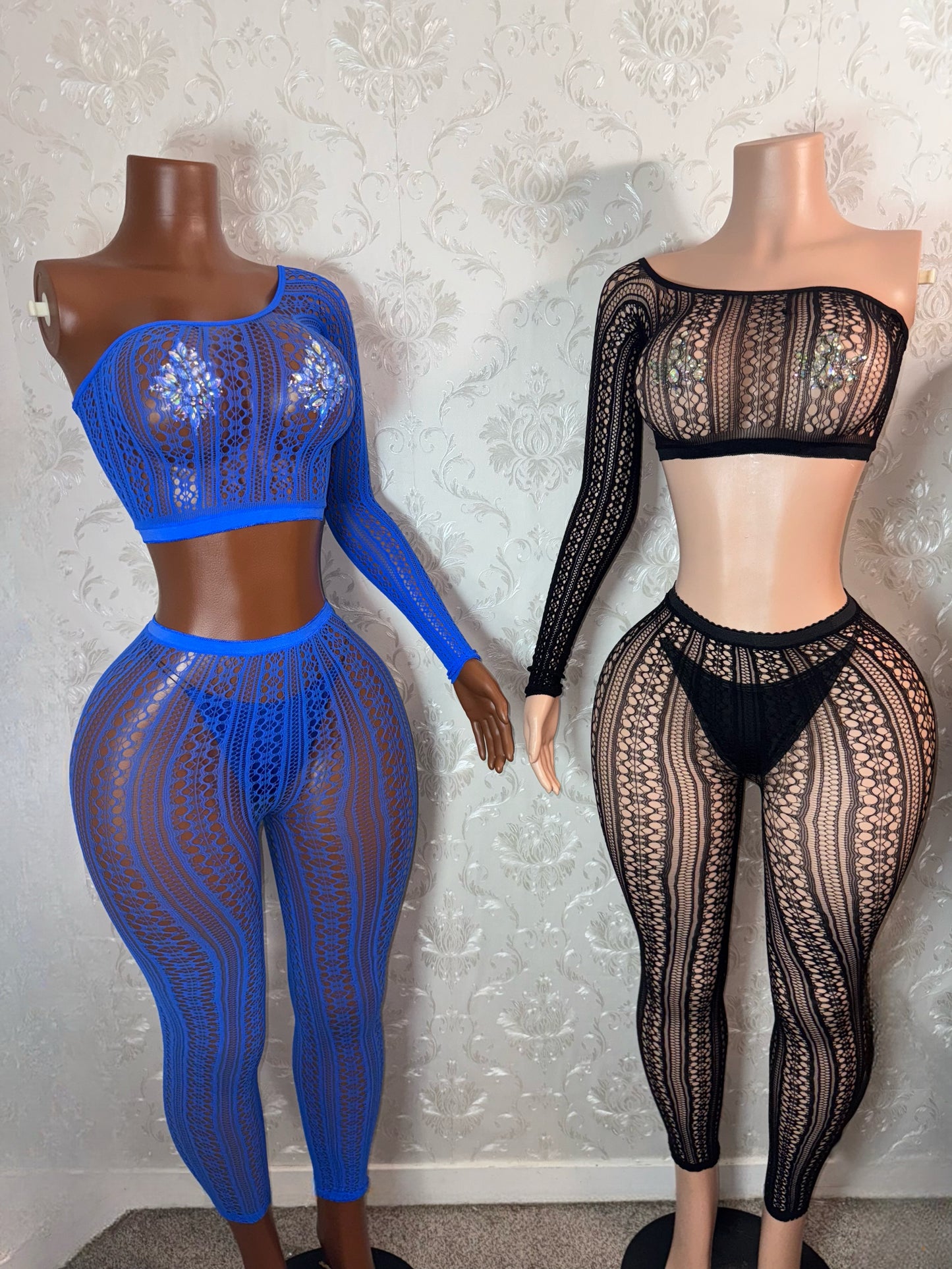 Leila — Mandala Lace Fishnet Pants Set Optional Thong Fits XS-L