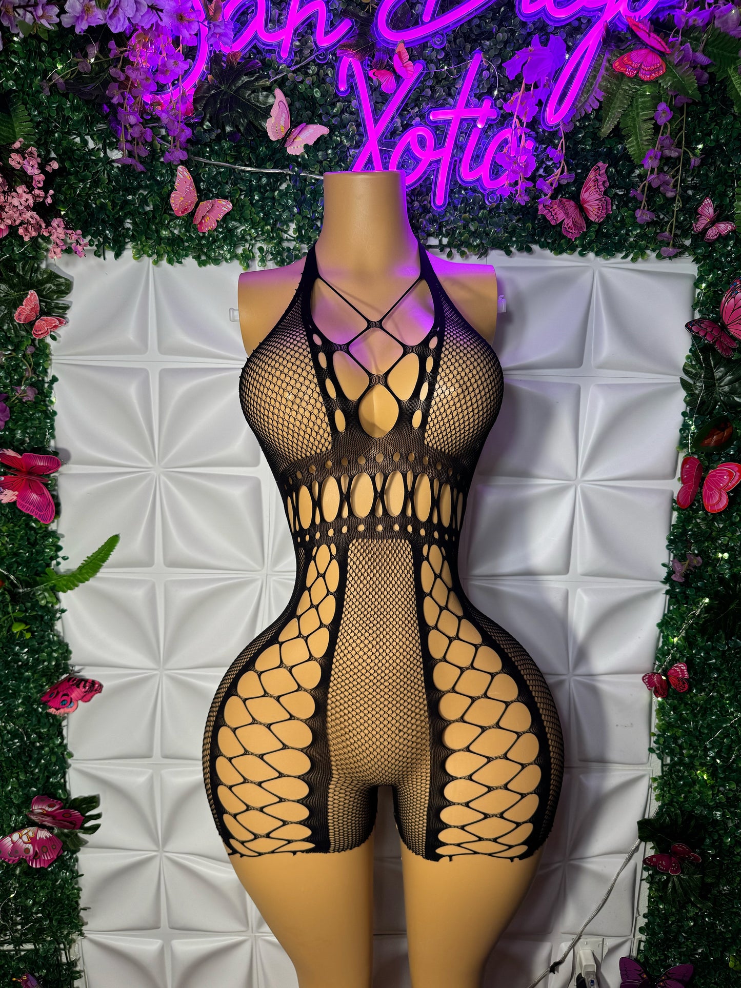 Draya Curvy Fishnet Romper Fits All Sizes