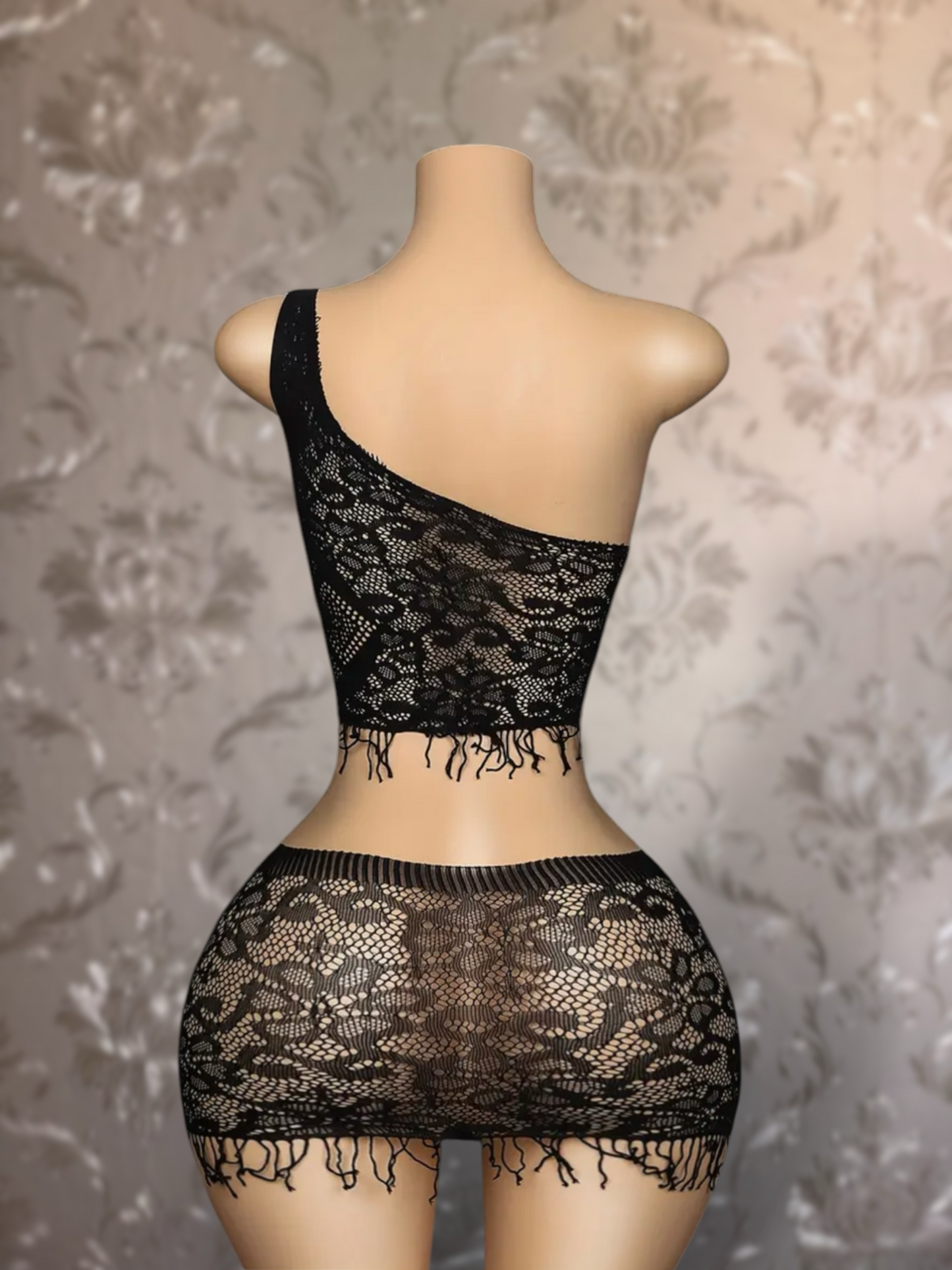 Amber Fringe Fishnet Skirt Set Fits XS-L