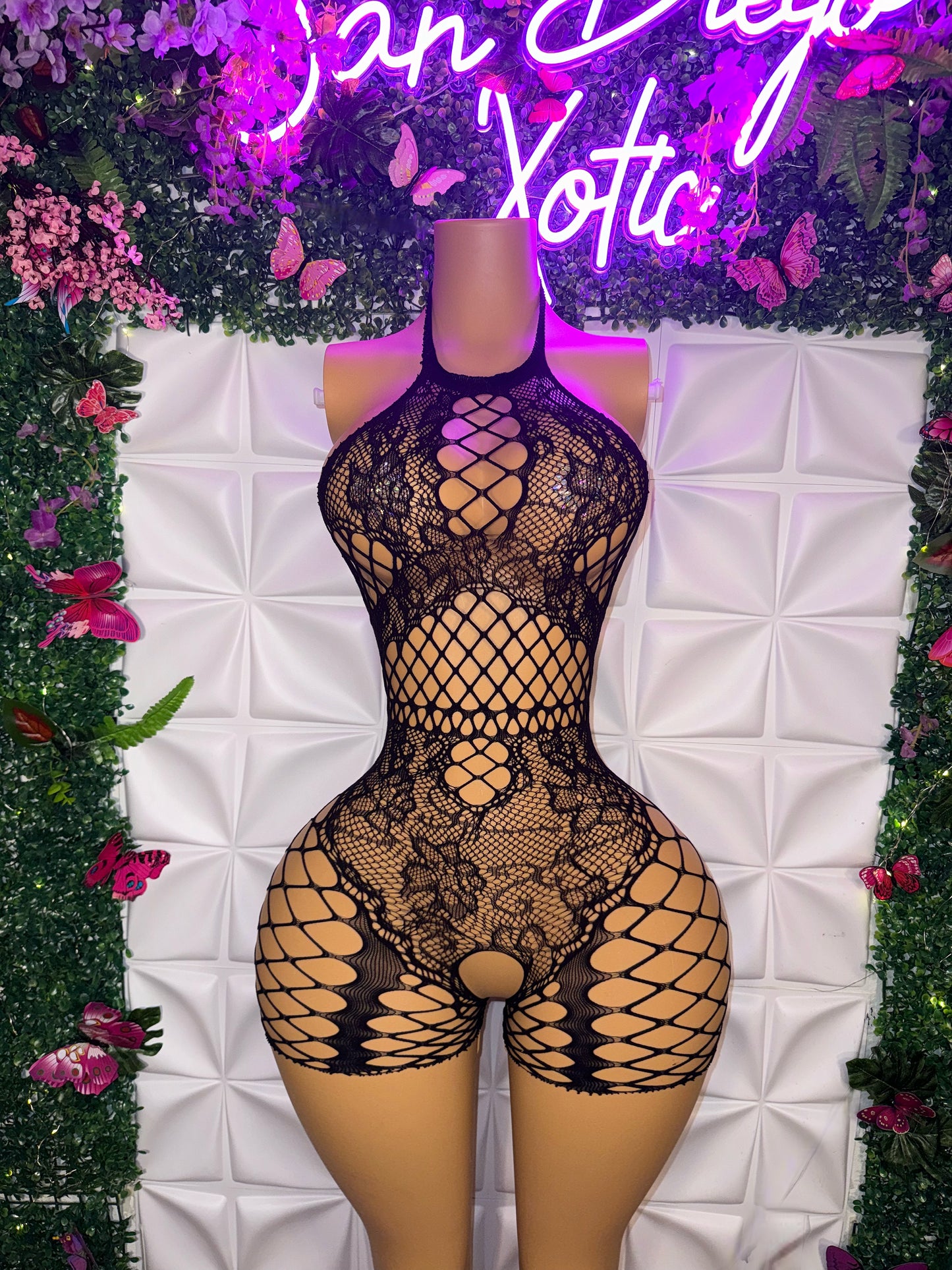 Lacey — Lace Fishnet Romper Fits XS-L