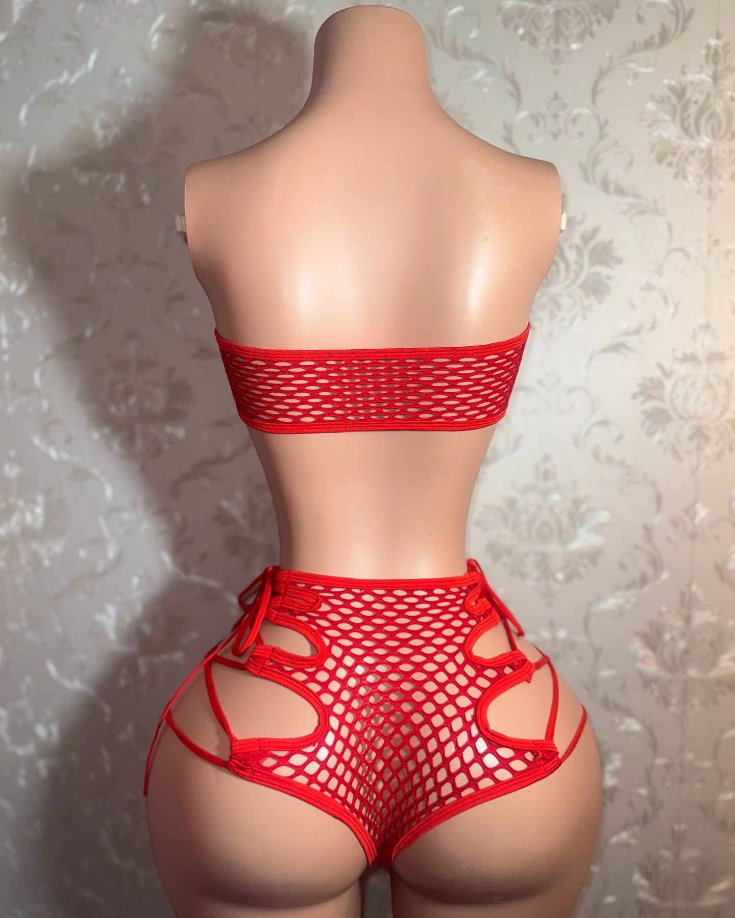 Bonnie Net Bandeau and Side Tie Slits Shorts Set