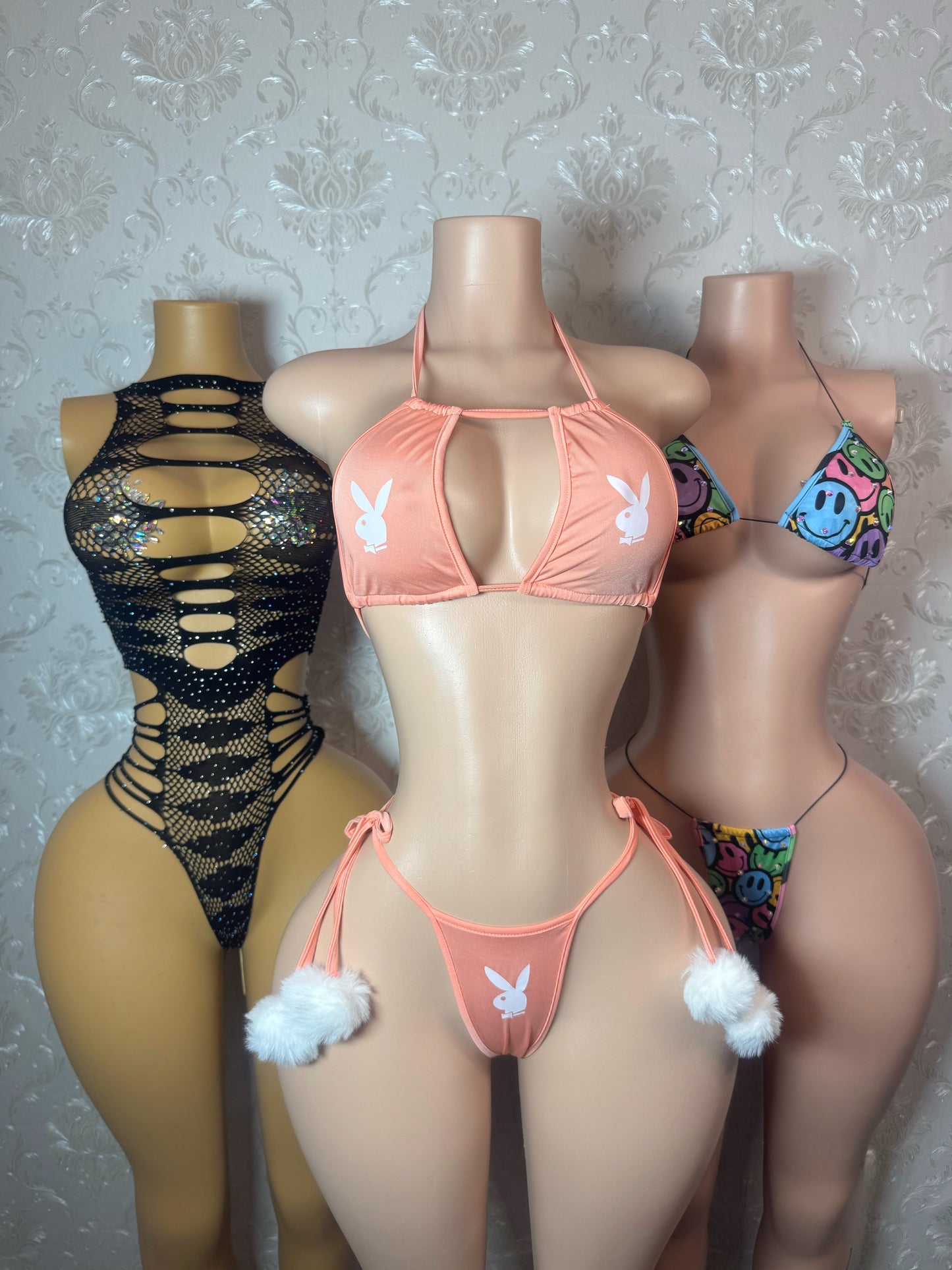 Peaches N Cream— Playboy x SD Xotic 2 Piece Set with Pom Poms