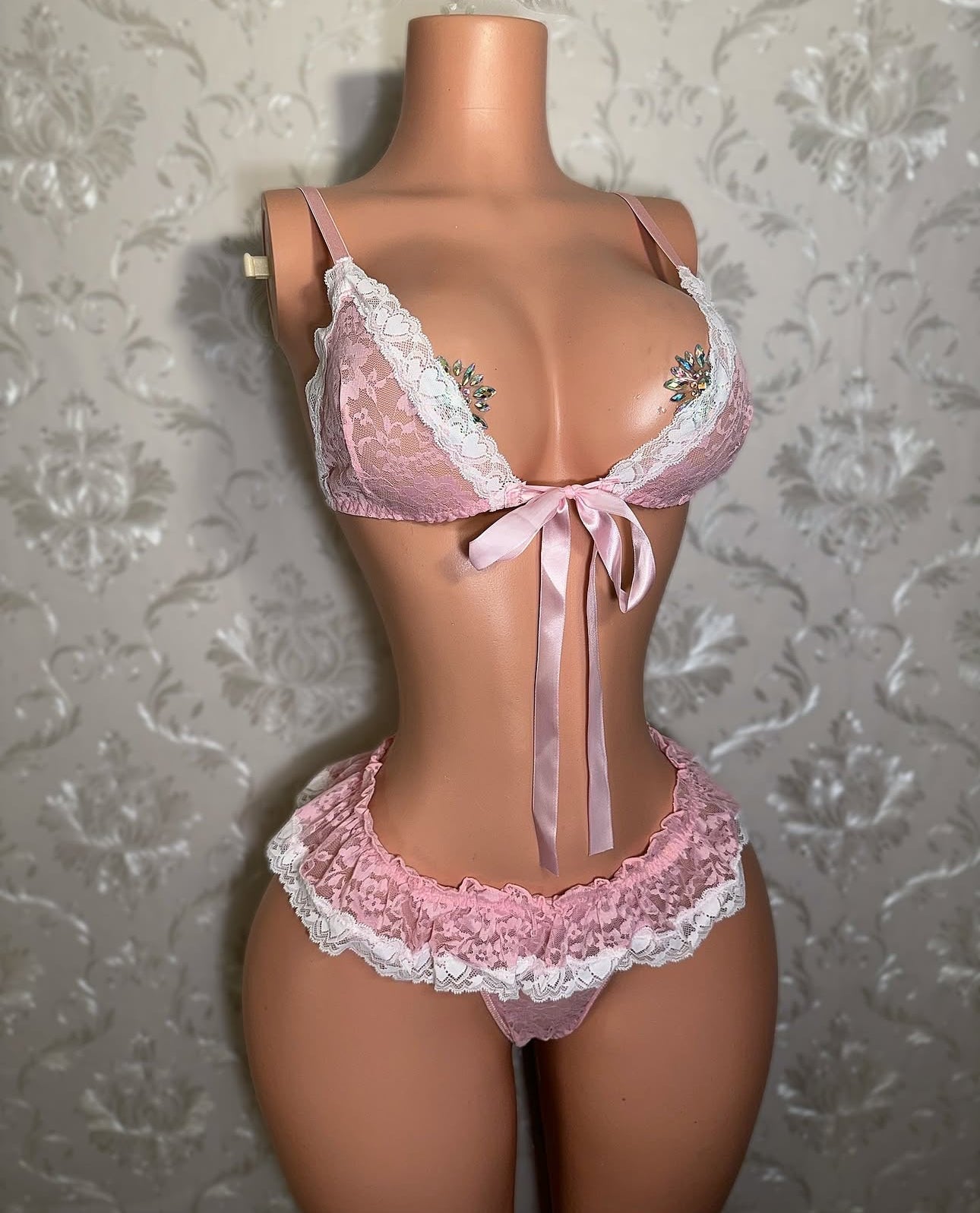 Sugar Baby Ruffle Trim 2 Piece Lace Bikini with Micro Skirt Thong