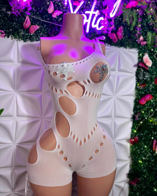 Jaidyn Asymmetrical Fishnet Romper Fits XS-L