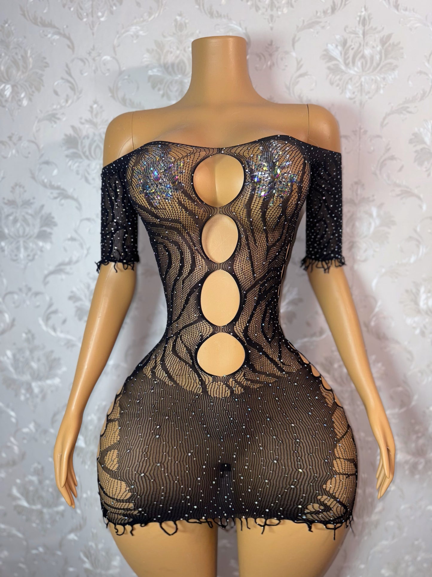 Vendetta — Rhinestone Zebra Dress Fits XS-L