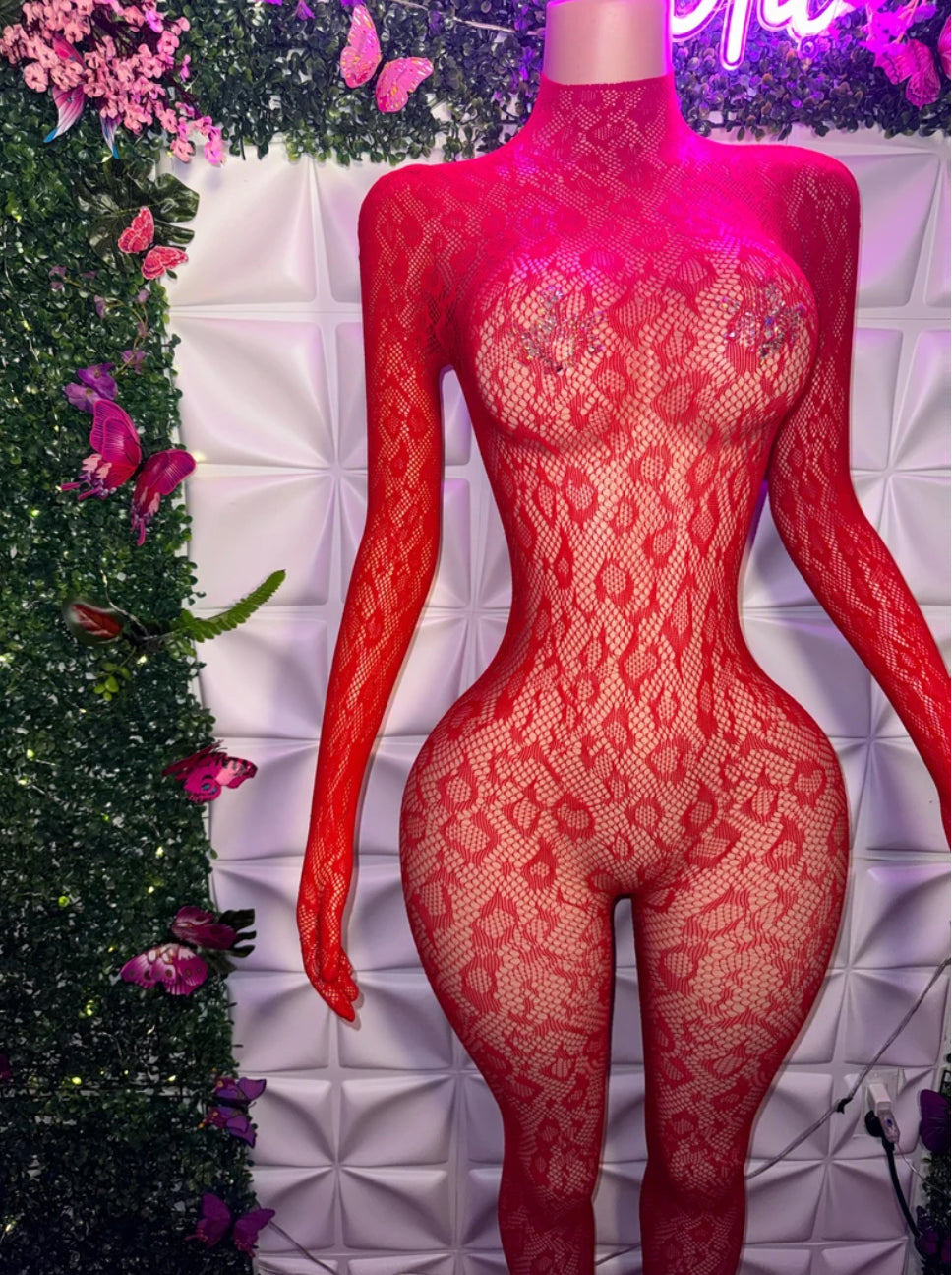 Sherice Fishnet Cheetah Bodystocking with Gloved Sleeve Fits All Sizes