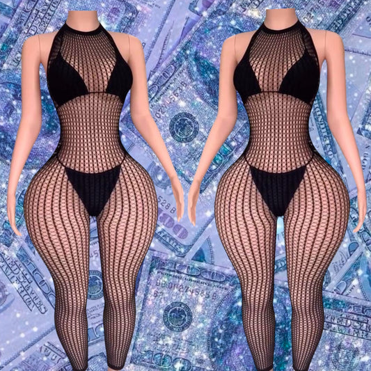 Serena Halter Fishnet Bodystocking Fits XS-L
