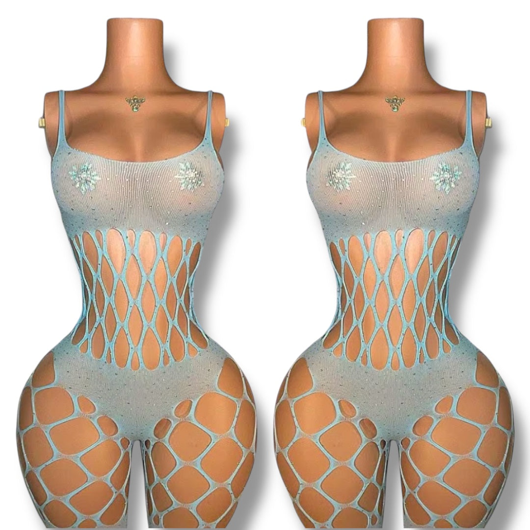 Wynter Bedazzled Fishnet Jumpsuit Fits XS-L