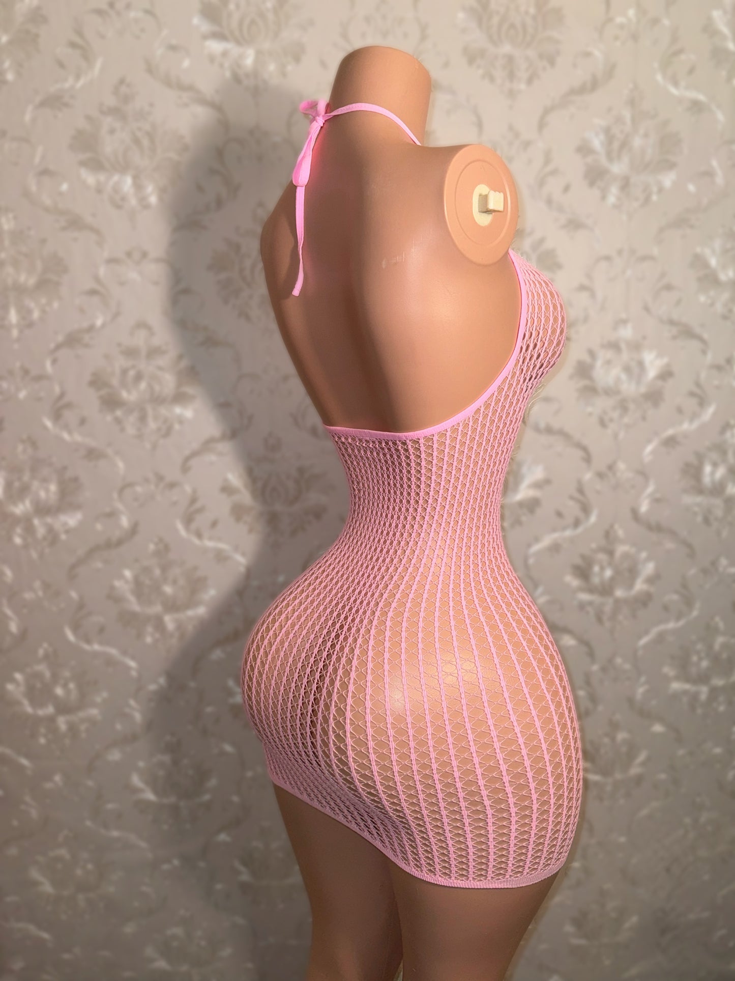 Serena Plain Halter Fishnet Dress & Romper Fits XS-XL