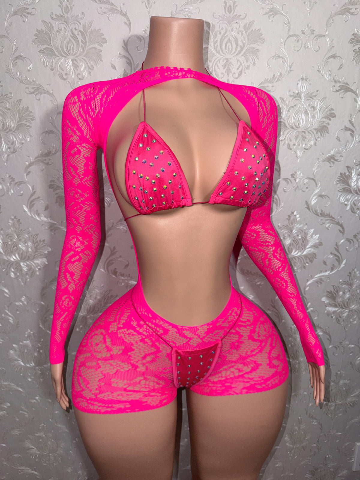 Suriyah Fishnet Romper 3 Piece With Bikini Fits XS-L