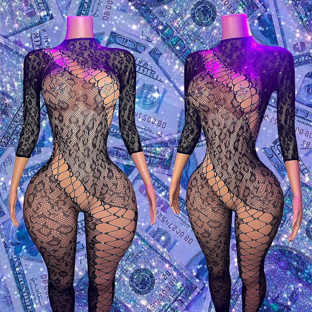 AOT Always On Time — Cheetah Jumpsuit with Rhinestones Fits XS-L
