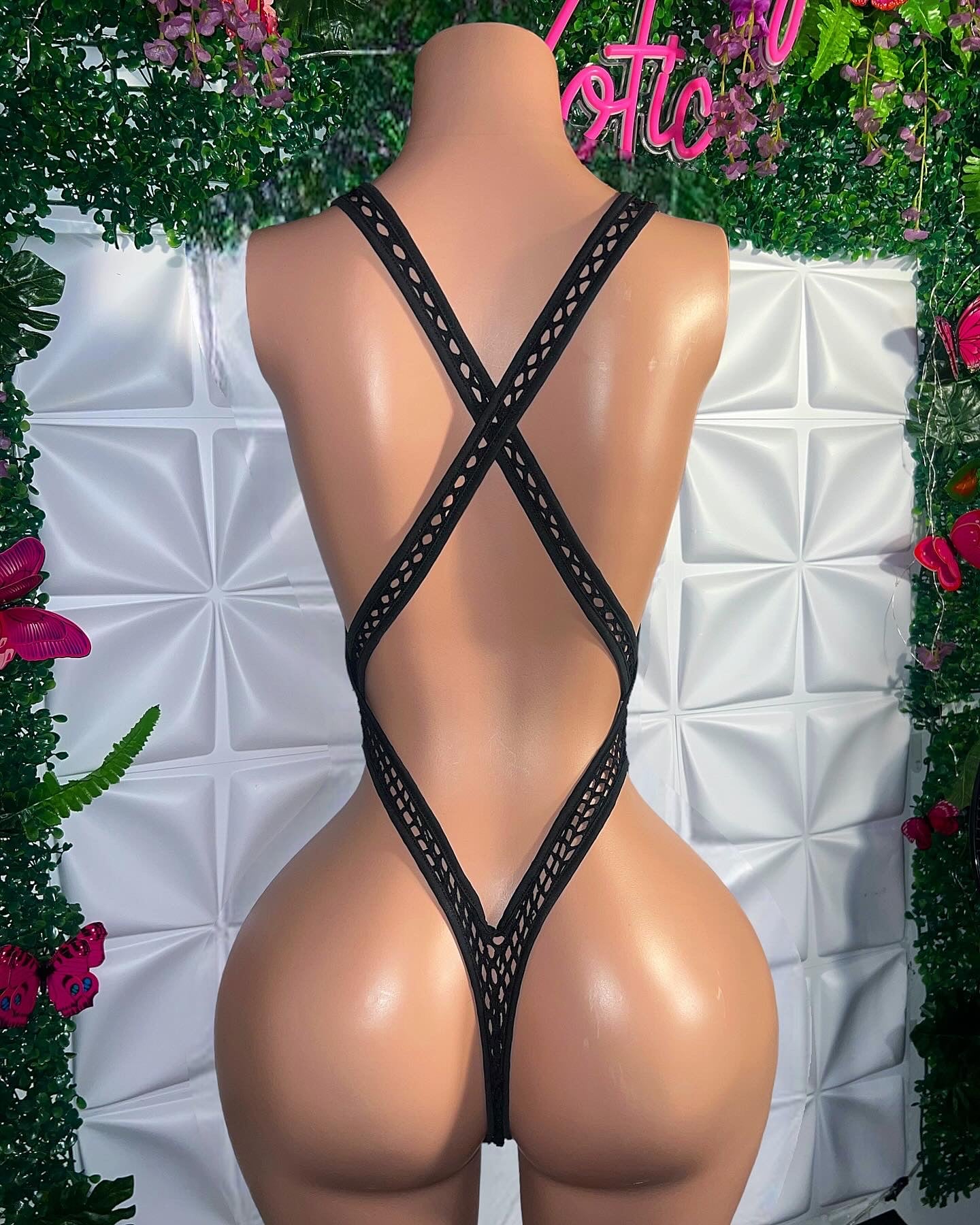 Too Hot Mesh One Piece Low V-Back Fishnet Fits S-L