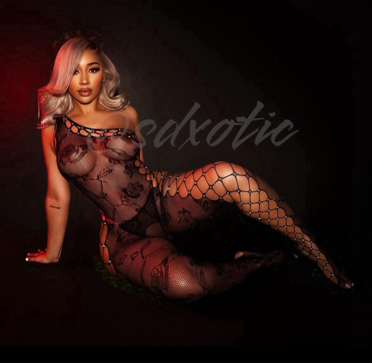 Lace Detail Asymmetrical Lace Fishnet