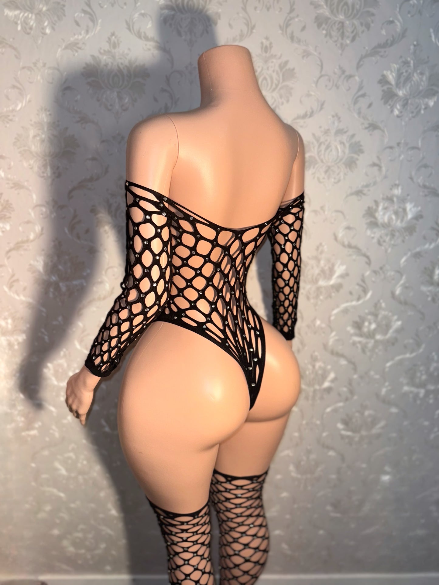 Rhinestone Bodysuit and Stocking Set
