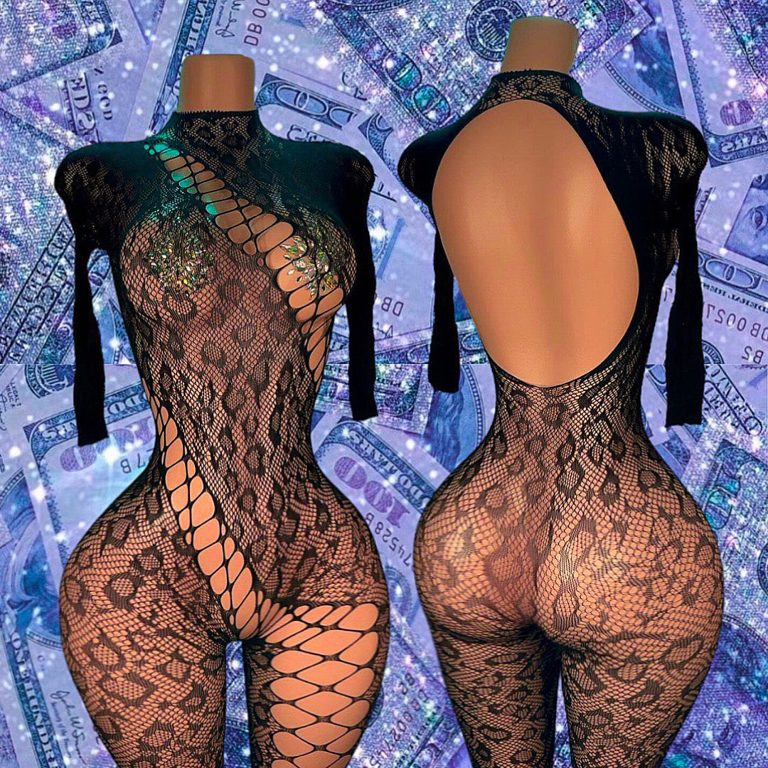 AOT Always On Time — Cheetah Jumpsuit with Rhinestones Fits XS-L