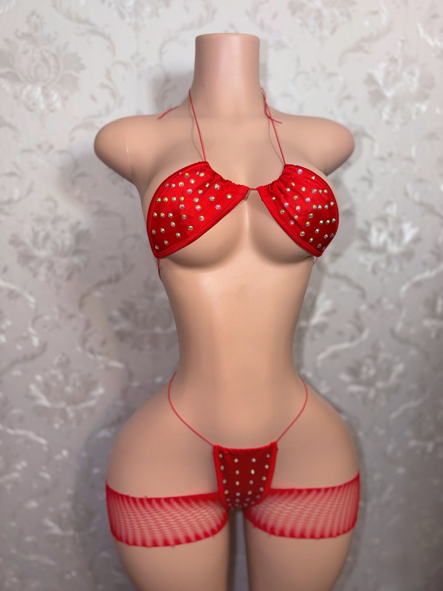 Martina 3 Piece Bikini and Cutoff Fishnet Shorts Fits XS-L