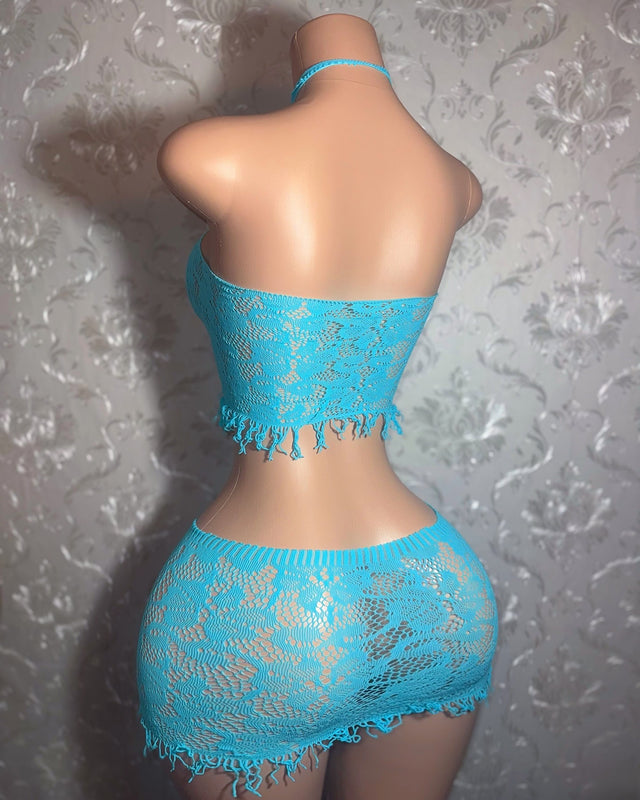 Amber Fringe Fishnet Skirt Set Fits XS-L