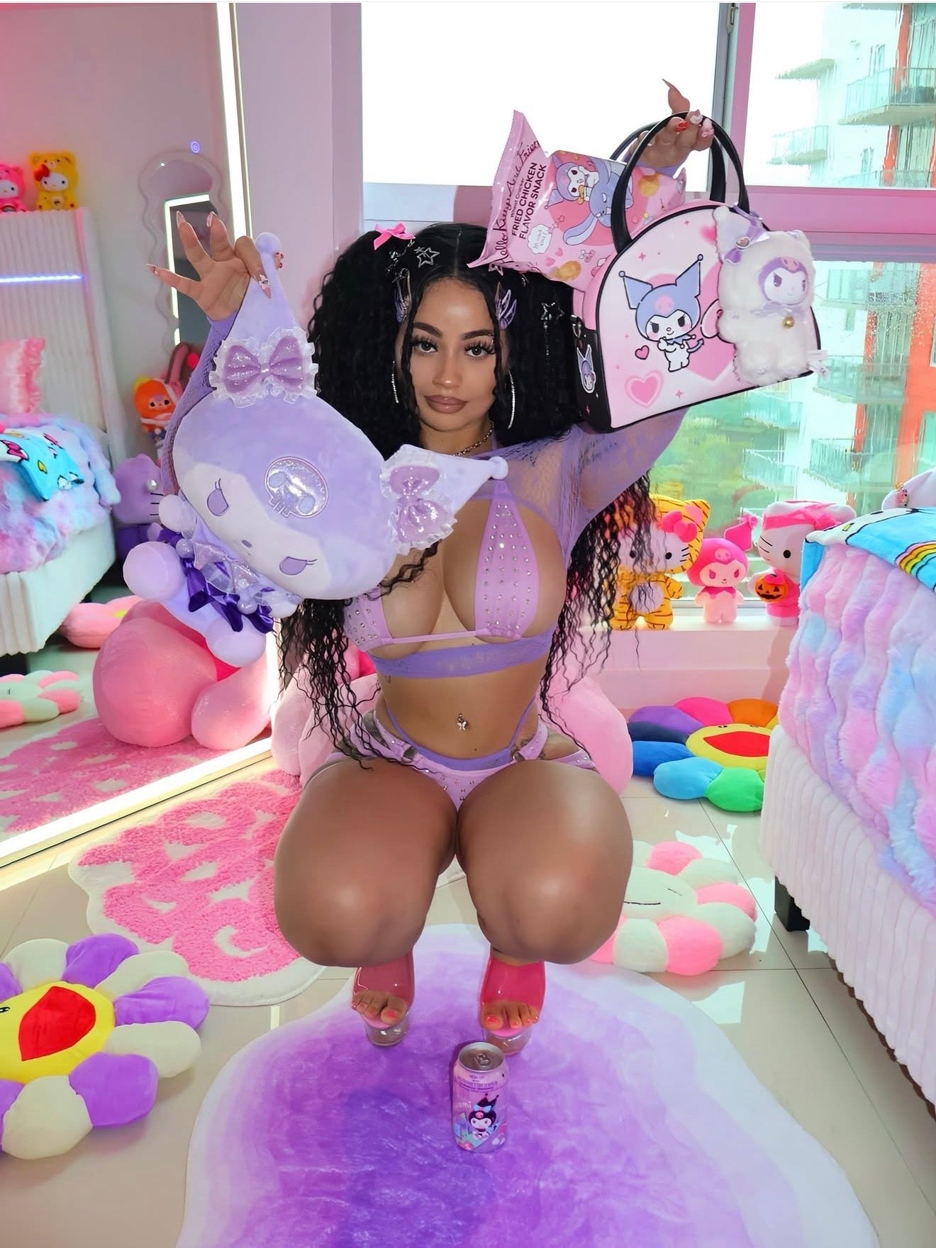 Georgia Peach Kawaii Fishnet 4 Piece Shorts Set Fits XS-M