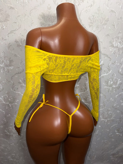 Venus Fishnet 2 Piece Long Sleeve Top and Thong Fits S-XL
