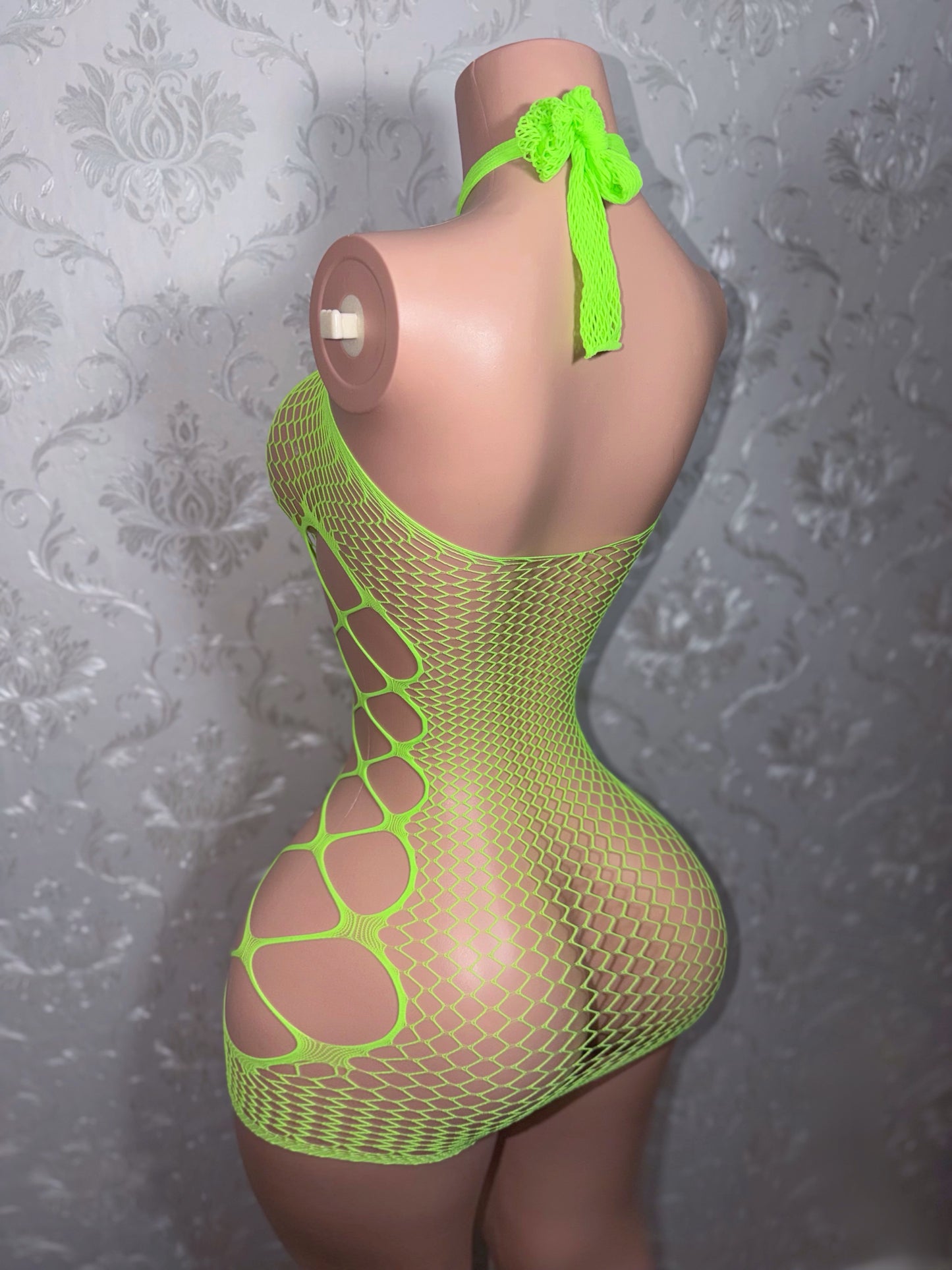 Teyana Fishnet Dress Optional Thong Fits XS-L