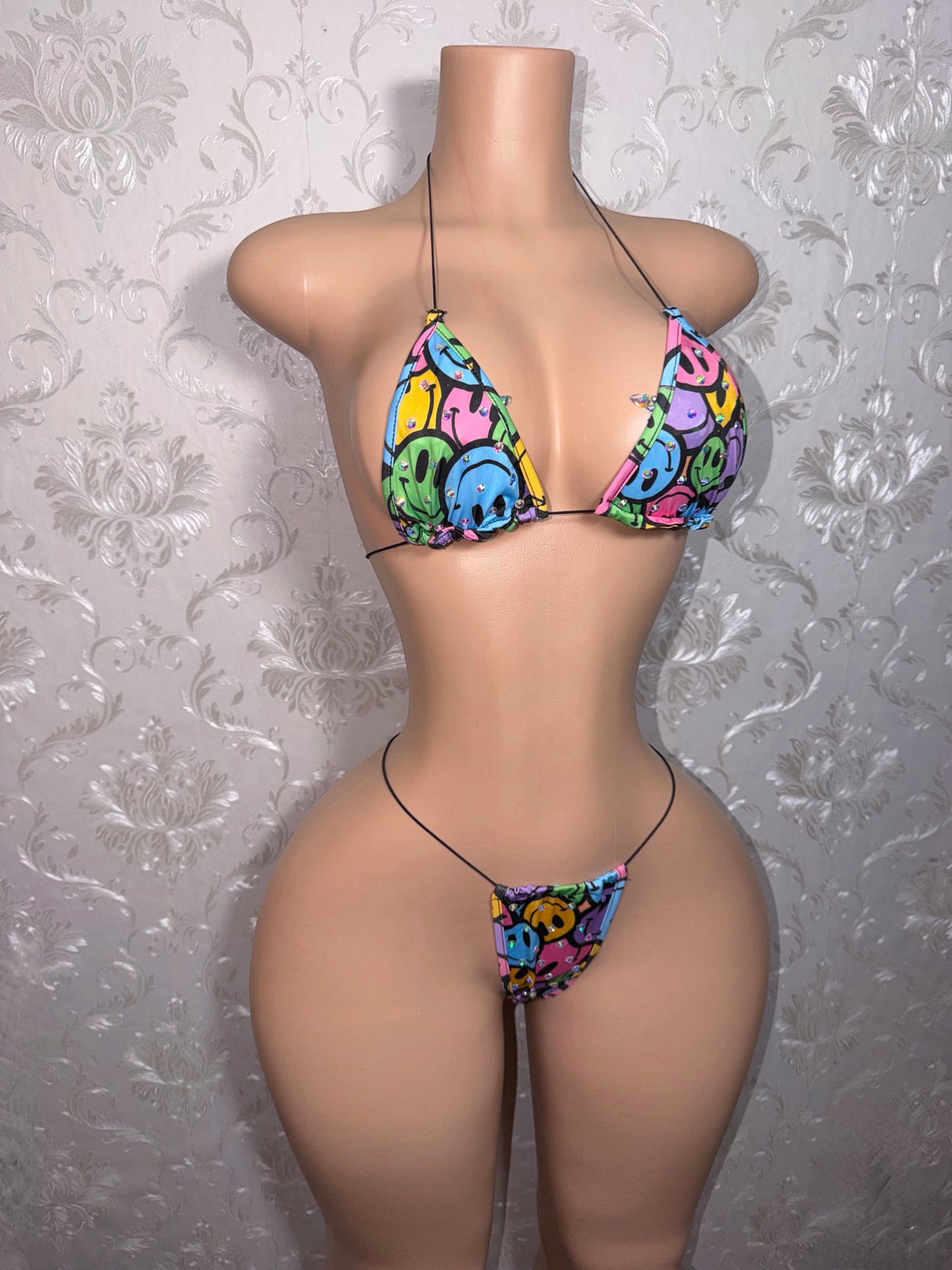 Fruity Pebbles Rhinestone Multicolor Emoticon Bikini