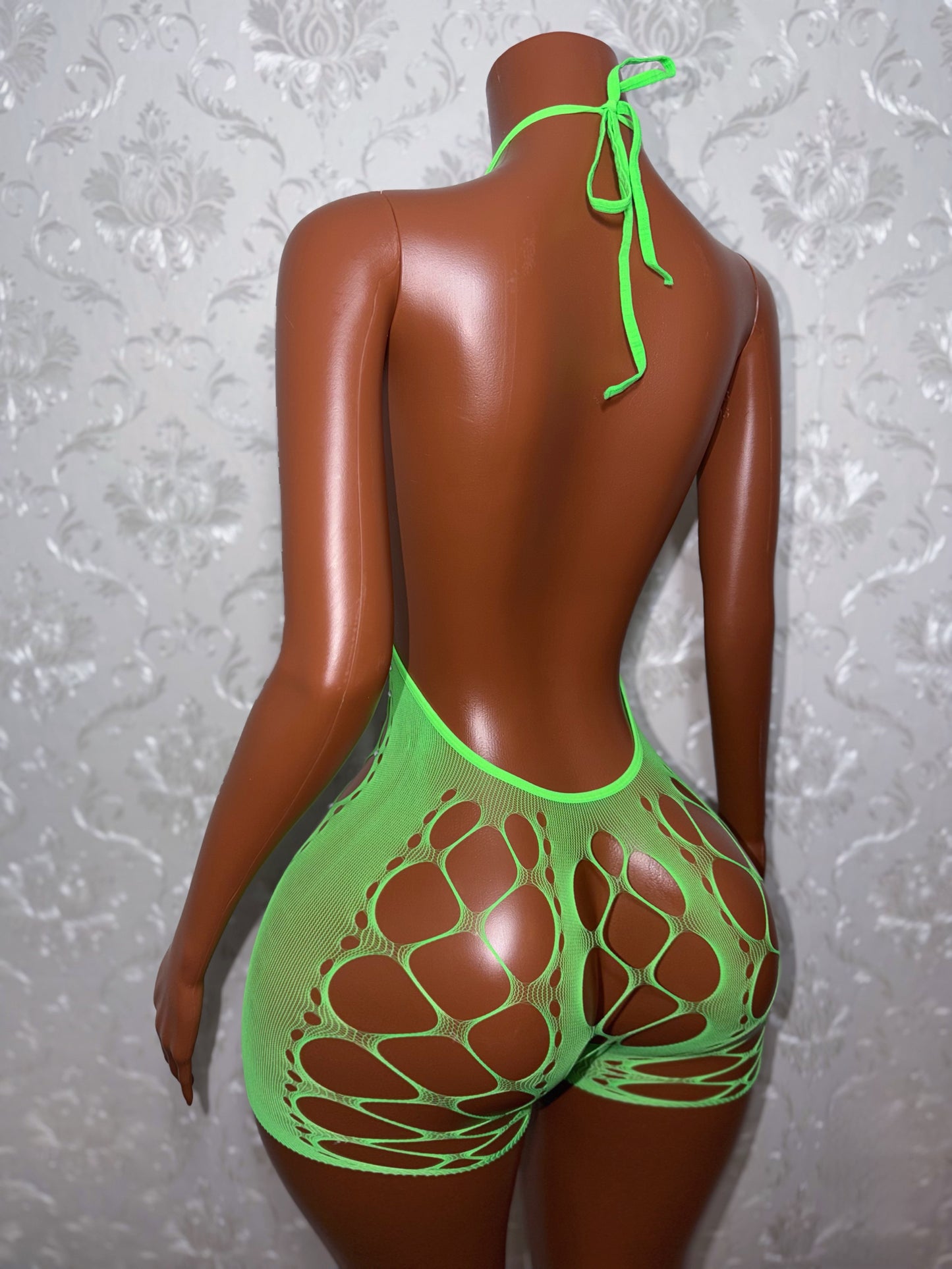 Giana Rhinestone Fishnet Romper Fits XS-L