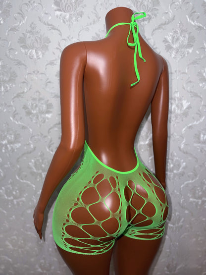 Giana Rhinestone Fishnet Romper Fits XS-L