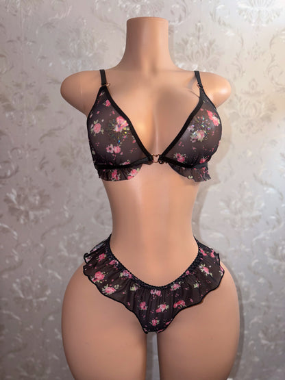 Primrose Ruffle Trim Sheer Mesh Bra and Panty Set