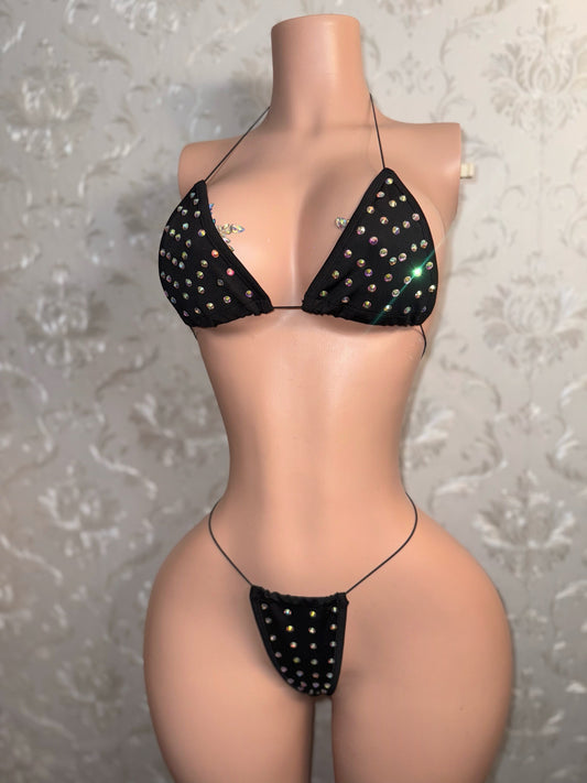 Martina — Baddie Basics Rhinestone Triangle Bikini in Black