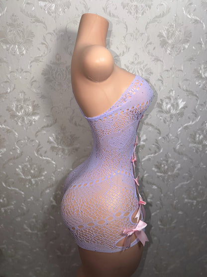 Jaidyn Fishnet Romper with Bows Fits XS-XL