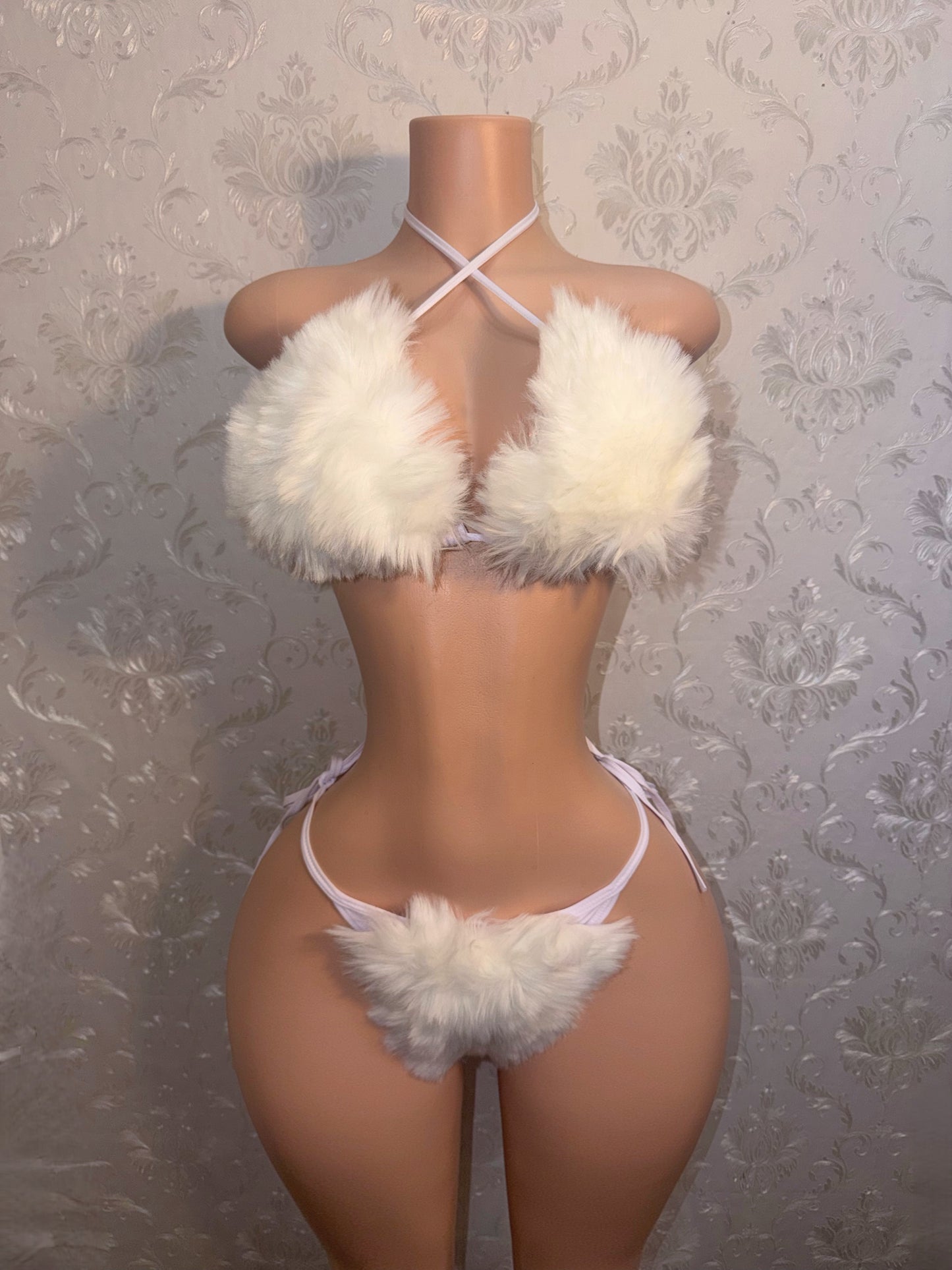 Angelic 3 Piece Fur Bikini with Fur Leg Warmers Fits S-XL