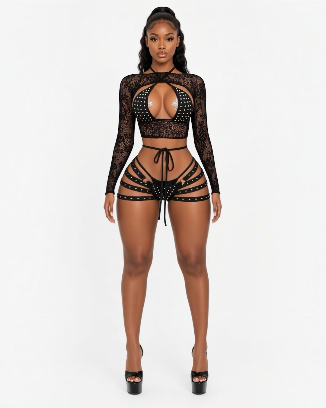 Georgia Peach Kawaii Fishnet 4 Piece Shorts Set Fits XS-M