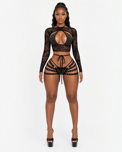 Georgia Peach Kawaii Fishnet 4 Piece Shorts Set Fits XS-M