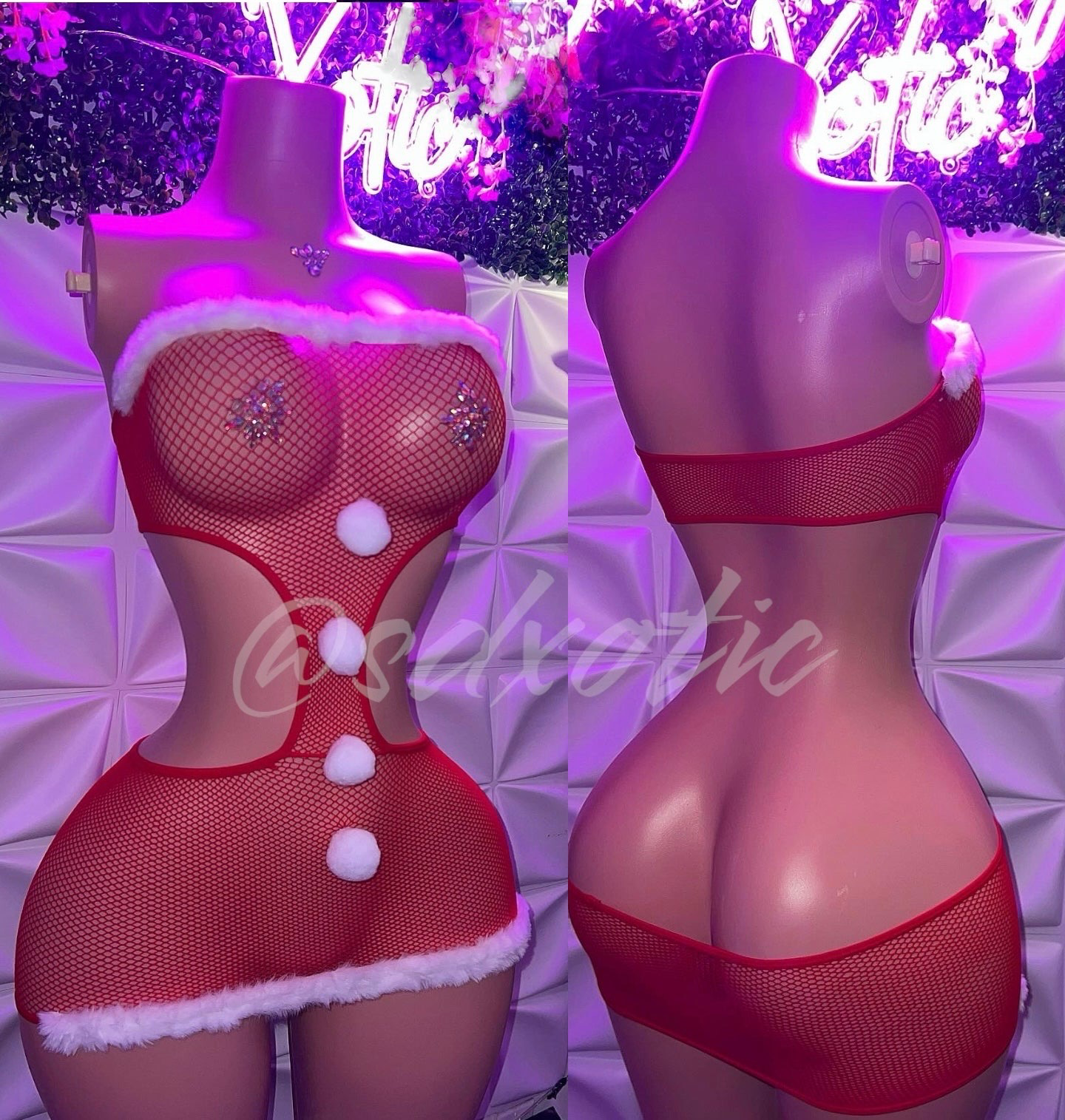 Slay Bells Sexy Fur Trim Fishnet Mini Dress Fits XS-L